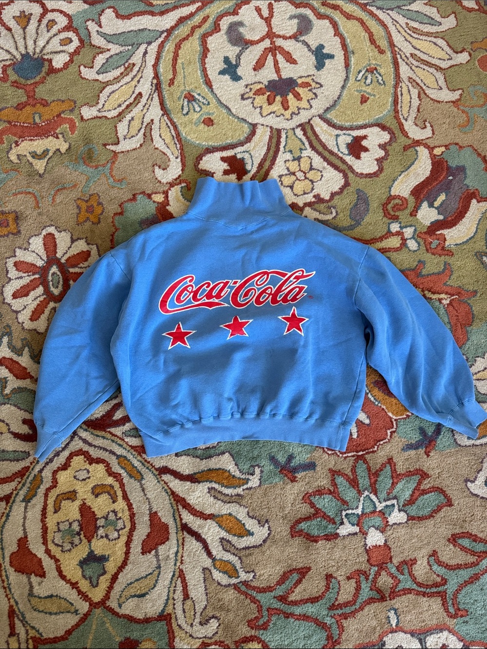 Vintage Coca Cola Light Blue Pullover with Red Logo & Stars